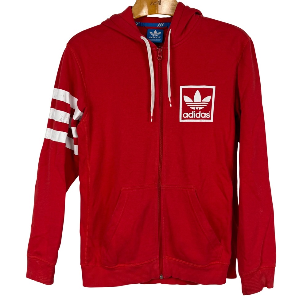 Adidas Originals Men's Small Red Full Zip Hoodie Trefoil 03 Graphic Stripes